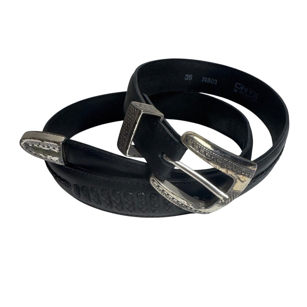 Vintage Brighton Black Leather Braided Belt Silver Hardware Size 36 Western Onyx